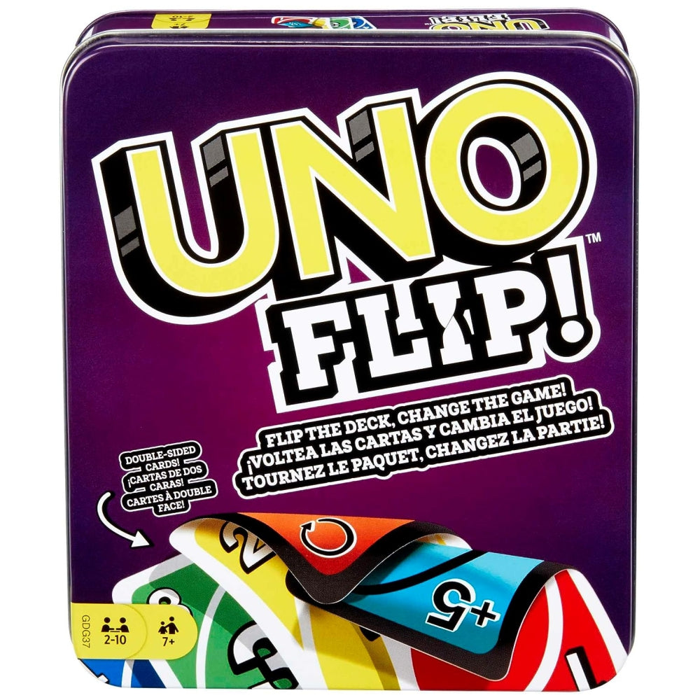 Mattel Games UNO FLIP! Family Card Game, with 112 Cards in a Sturdy Storage Tin