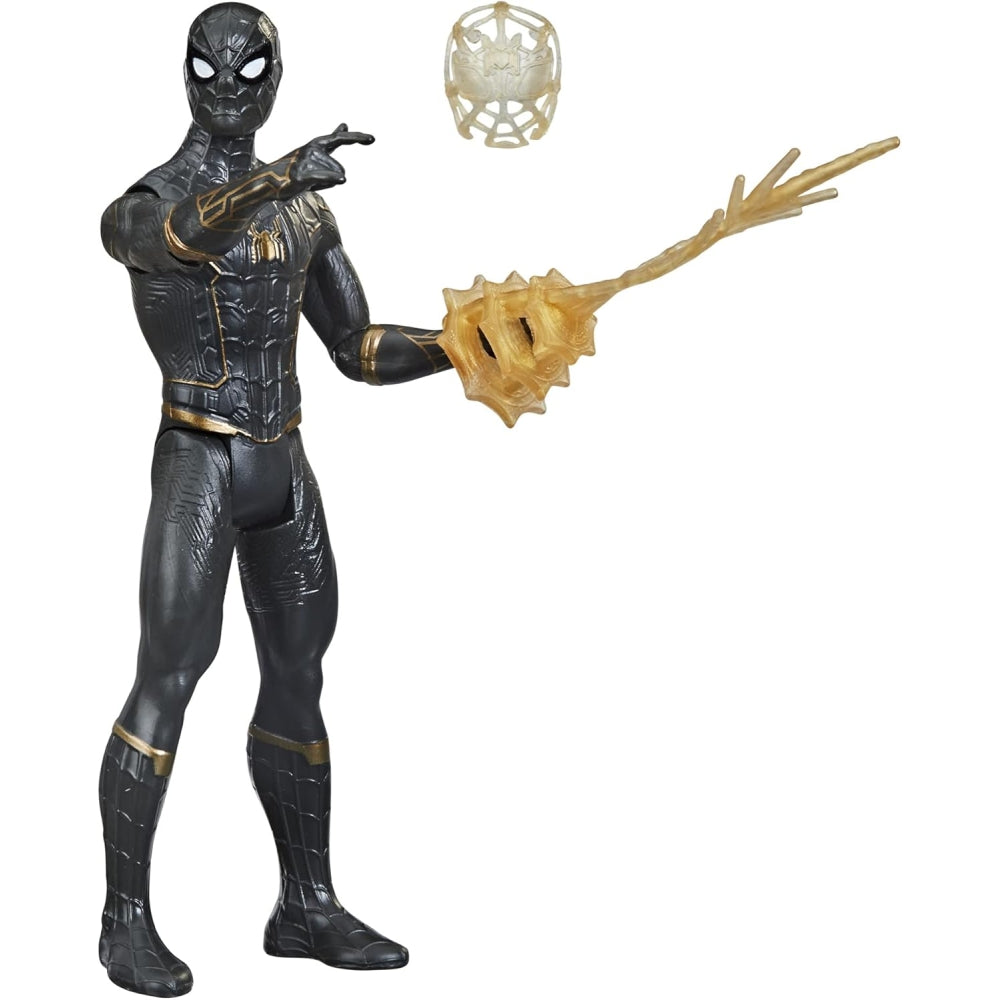 Marvel Spider-Man 6″ Mystery Web Gear Action Figure — Black & Gold Suit with Armor & Accessory (Ages 4+)