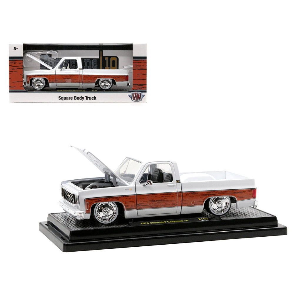M2 Machines 1:24 1973 Chevrolet Cheyenne 10 Square Body Truck – White with Wood