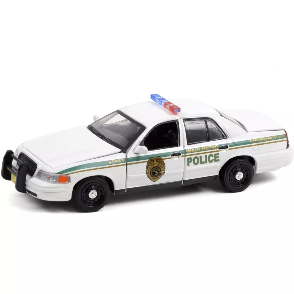 Greenlight 2001 Ford Crown Victoria Police Interceptor White Miami Metro Police Dept Dexter TV Series 1/43 Diecast Model Car
