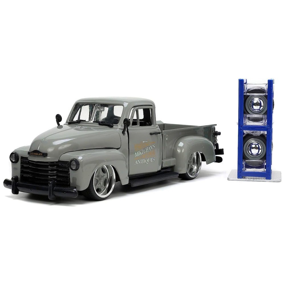 Jada Toys Just Trucks 1:24 1953 Chevy Pickup Die-cast Car Gray with Tire Rack