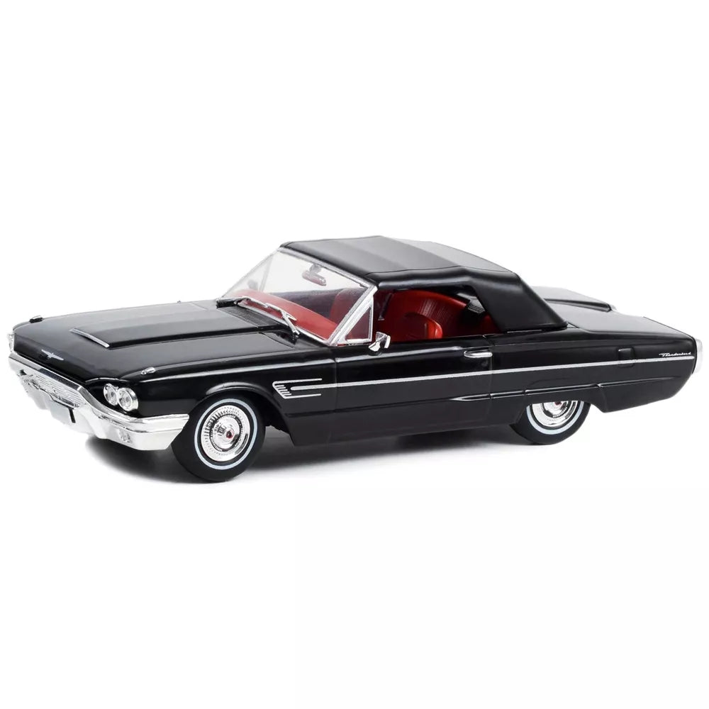 Greenlight 1965 Ford Thunderbird Convertible (Top-Up) Raven Black with Red Interior 1/43 Diecast Model Car