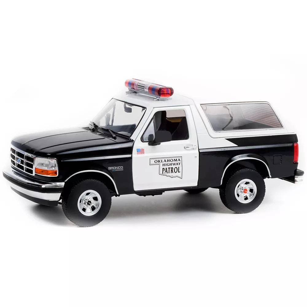 Greenlight 1996 Ford Bronco Police Black and White Oklahoma Highway Patrol "Artisan Collection" 1/18 Diecast Model Car