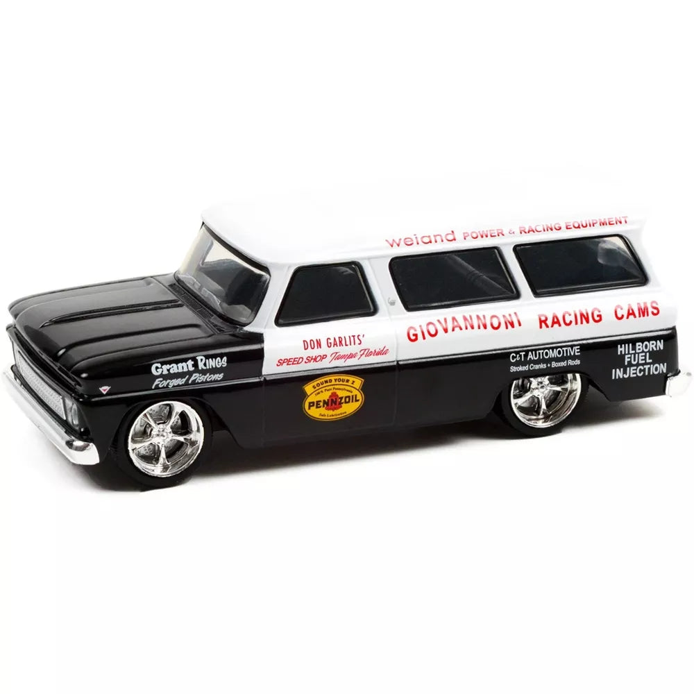 Greenlight 1966 Chevrolet Suburban Black & White "Don Garlits' Speed Shop Tampa Florida" 1/43 Diecast Model Car