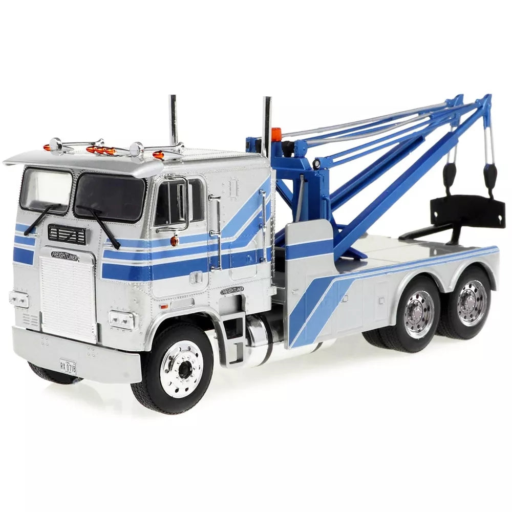 Greenlight 1984 Freightliner FLA 9664 Tow Truck Silver with Blue Stripes 1/43 Diecast Model Car