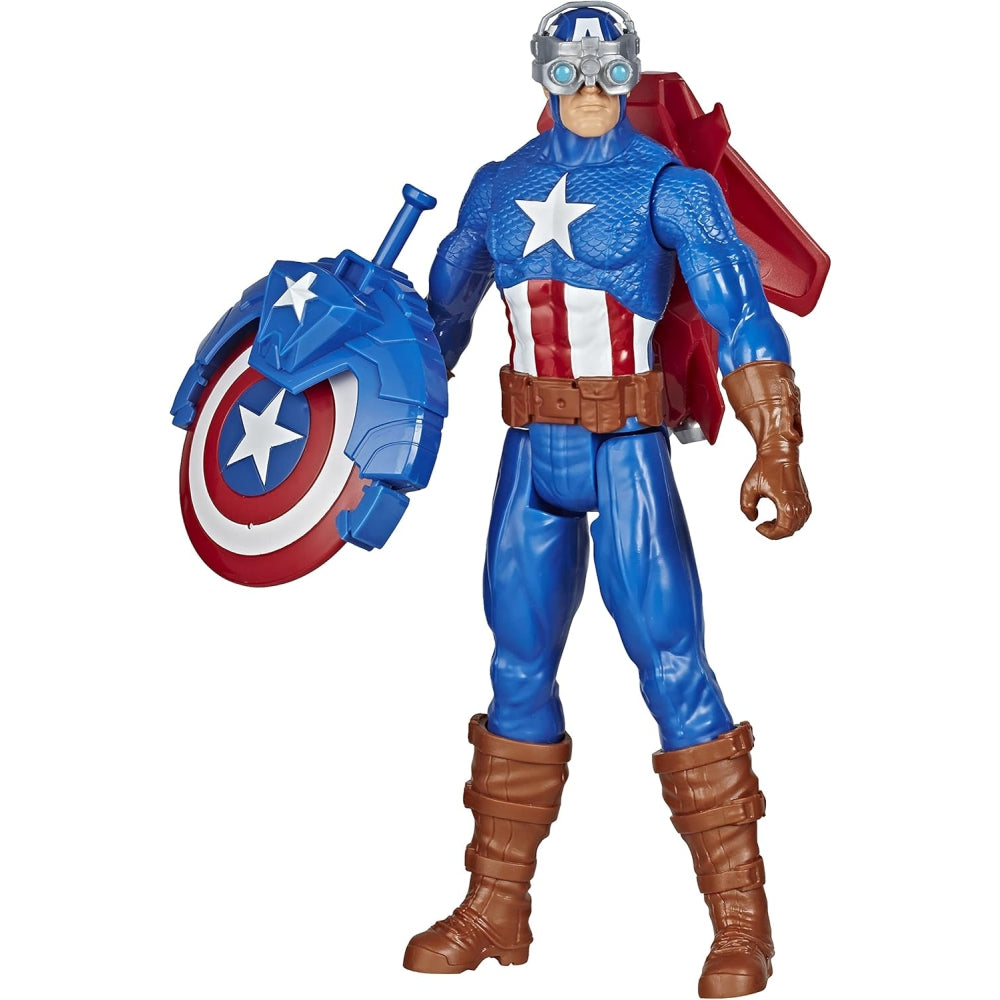 Marvel Titan Hero Series Captain America | 12″ Action Figure with Blast Gear Launcher & Accessories