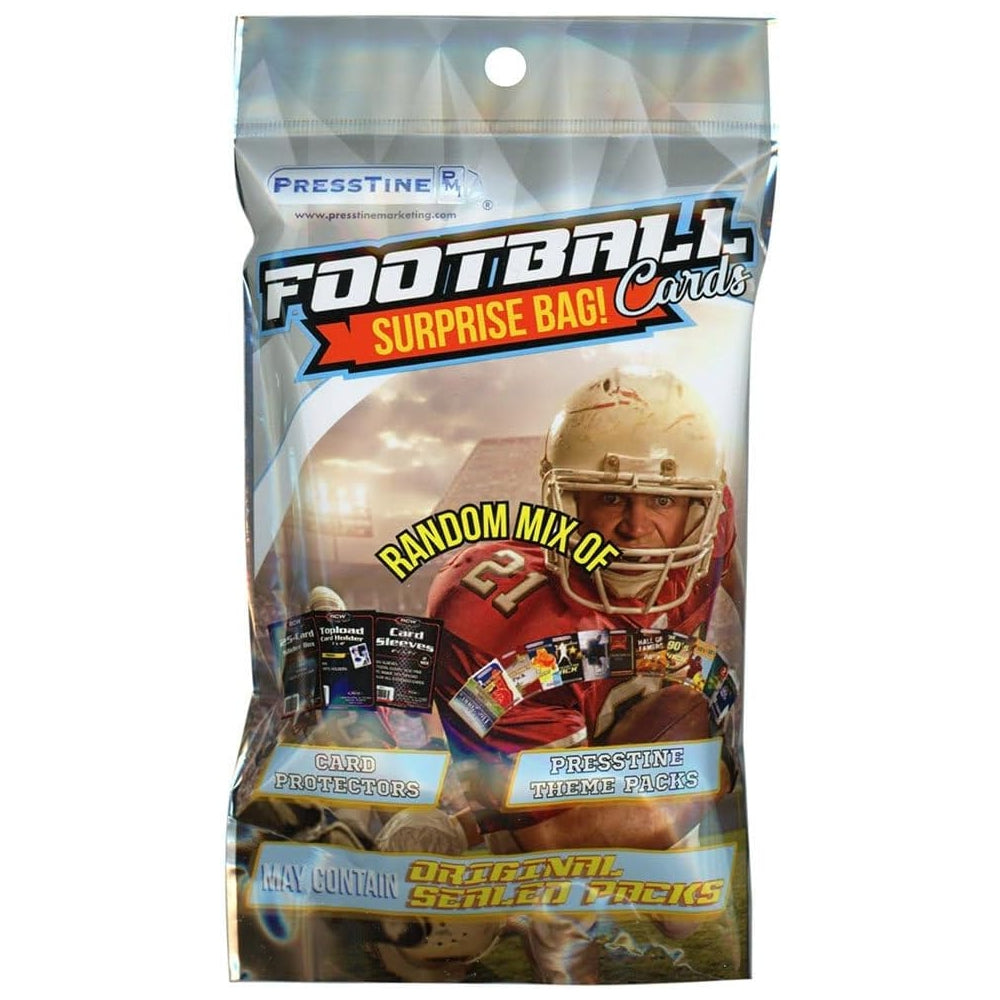 Presstine Football Cards Surprise Bag – Random Mix of Football Trading Cards, Packs & Card Protectors (Mystery Bag)