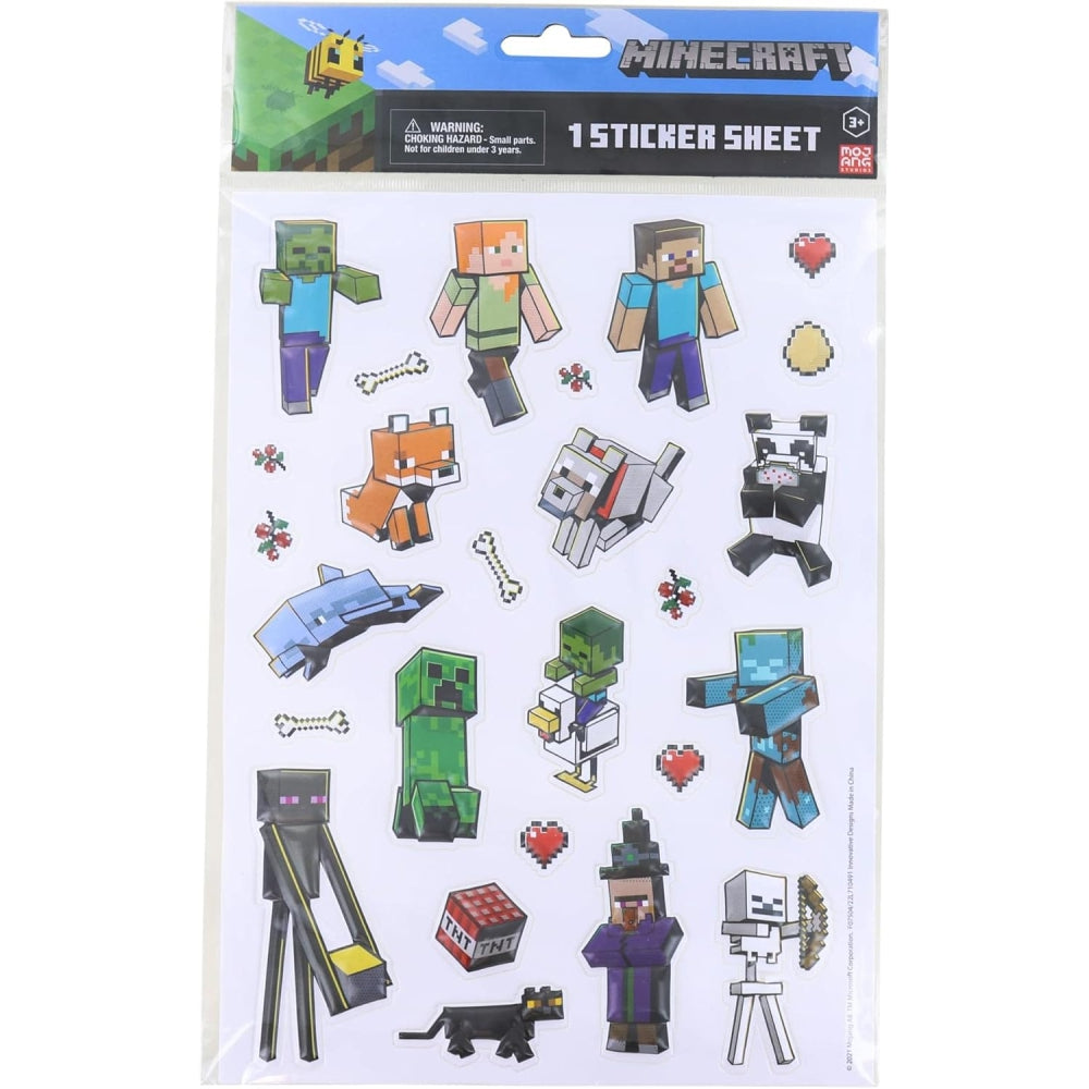 Minecraft Raised 3D Sticker Sheet – 26 Piece Puffy Minecraft Character Stickers (Assorted)