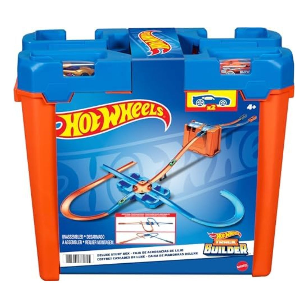 Hot Wheels Toy Car Track Builder Playset – Deluxe Stunt Box (25 Pieces + 1:64 Car)