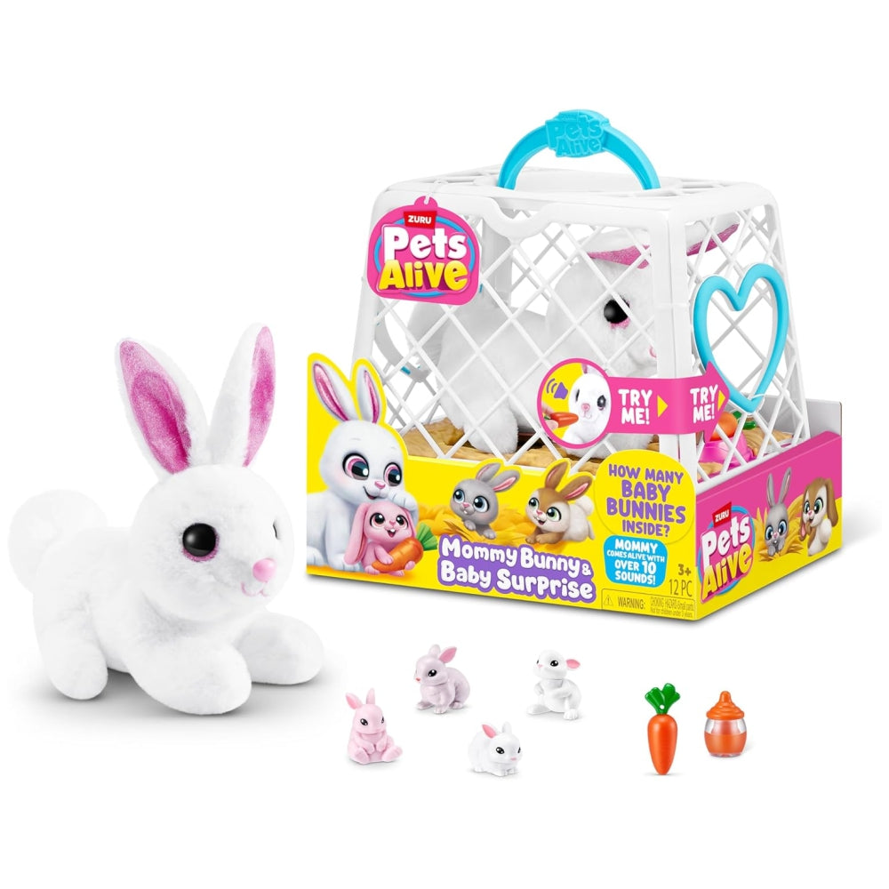 Pets Alive Mama Bunny & Baby Surprise Series 1 – Interactive Electronic Bunny Plush with Surprise Baby Bunnies (Ages 3+)