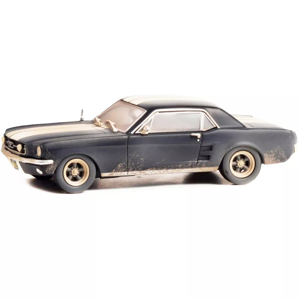Greenlight 1967 Ford Mustang Coupe Matt Black w/White Stripes (Weathered) "Creed II" (2018) Movie 1/43 Diecast Model Car
