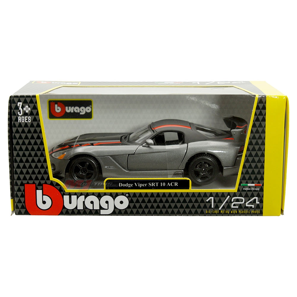 Bburago 1:24 Dodge Viper SRT 10 ACR (Grey with Matte Black Top and Red Stripe)