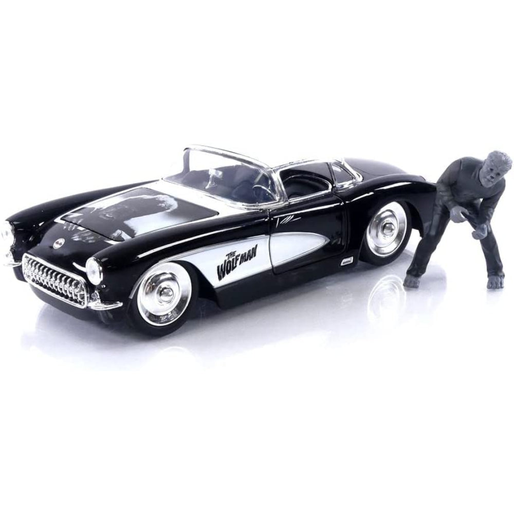 Universal Monsters 1:24 1957 Chevy Corvette Die-cast Car &amp; 2.75&quot; Wolfman Figure