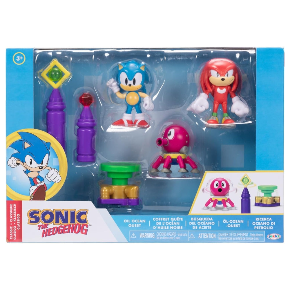 Sonic The Hedgehog 2.5” Action Figures Oil Ocean Diorama Set – Sonic & Knuckles with Accessories (Ages 3+)