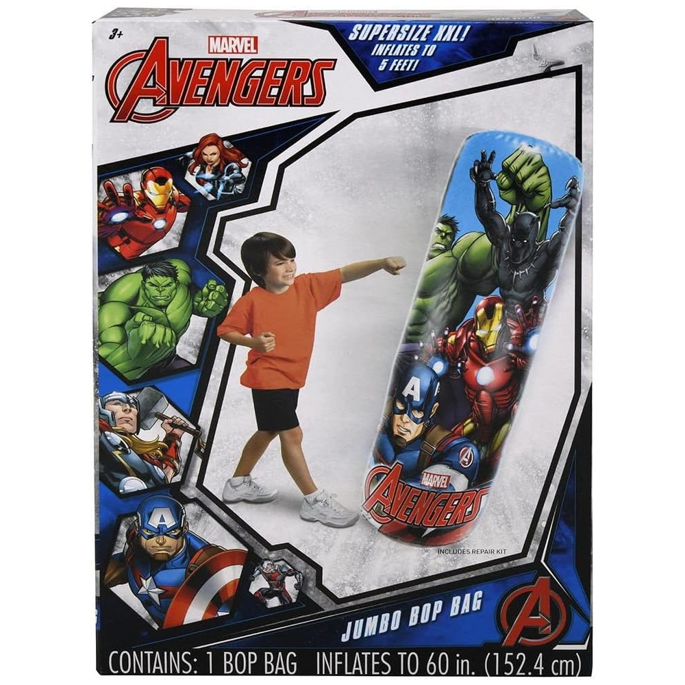 Avengers Jumbo Bop Bag Kids Super Size Punching Bag – 5 ft Tall Inflatable Boxing Toy with Marvel Graphics