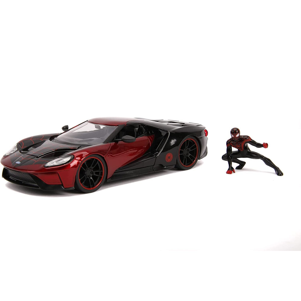 Jada Toys Marvel 1:24 2017 Ford GT Die-cast Car with 2.75&quot; Miles Morales Spider-Man Figure