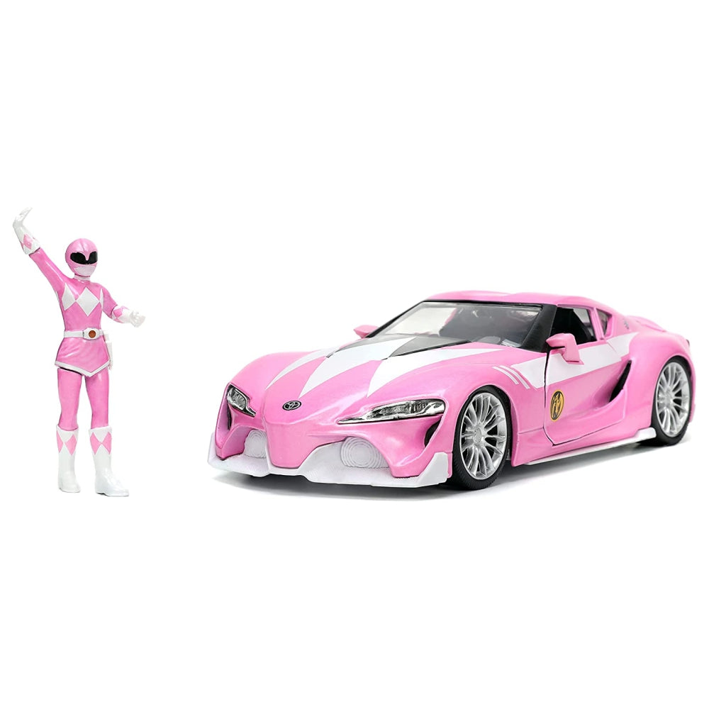 Jada Toys Mighty Morphin Power Rangers 1:24 Toyota FT-1 Concept Die-cast Car w/ 2.75&quot; Pink Ranger Figure