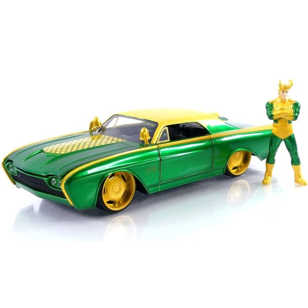 Jada Toys Marvel 1:24 1963 Ford Thunderbird Die-cast Car &amp; 2.75&#39;&#39; Loki Figure