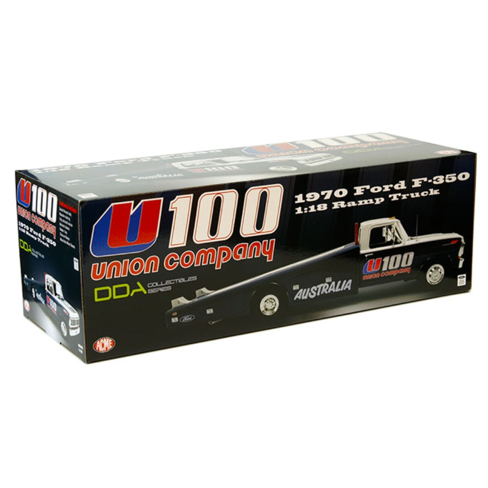 ACME 1:18 1970 Ford F-350 Ramp Truck U100 Union Company (Blue/White)