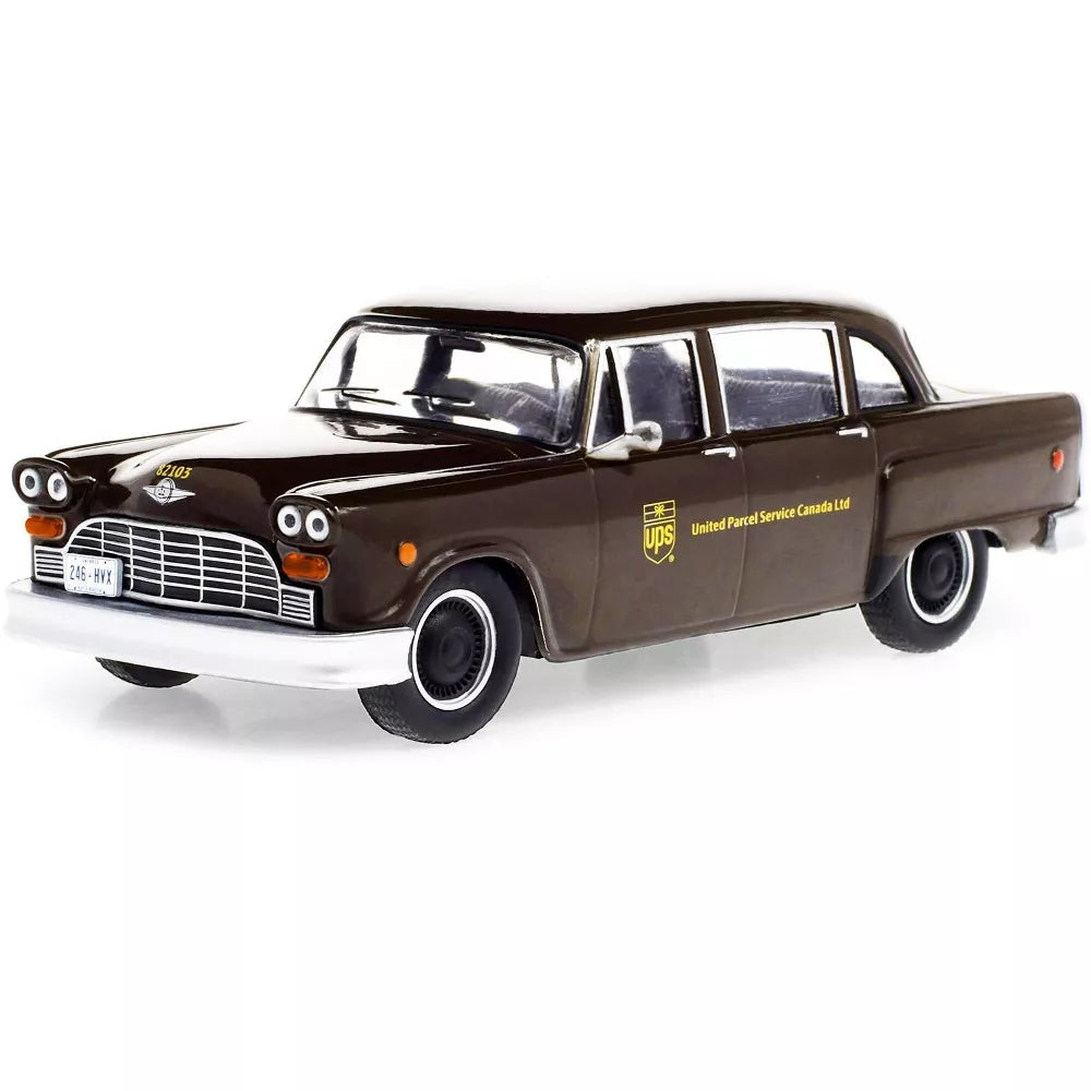 Greenlight 1975 Checker Taxicab Parcel Delivery Brown UPS "United Parcel Service Canada Ltd" 1/43 Diecast Model Car