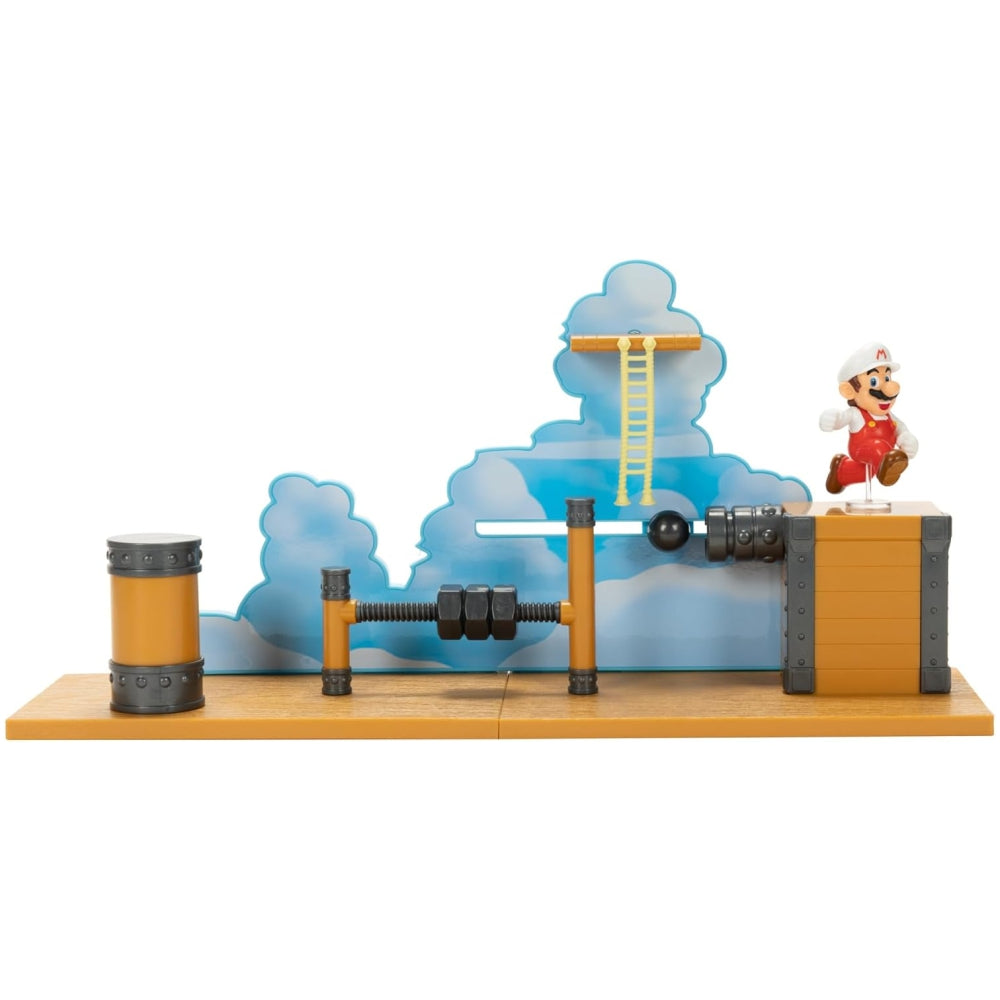Super Mario Deluxe Bowser’s Airship Playset – 2.5” Fire Mario Action Figure + Obstacles & Rope Ladder