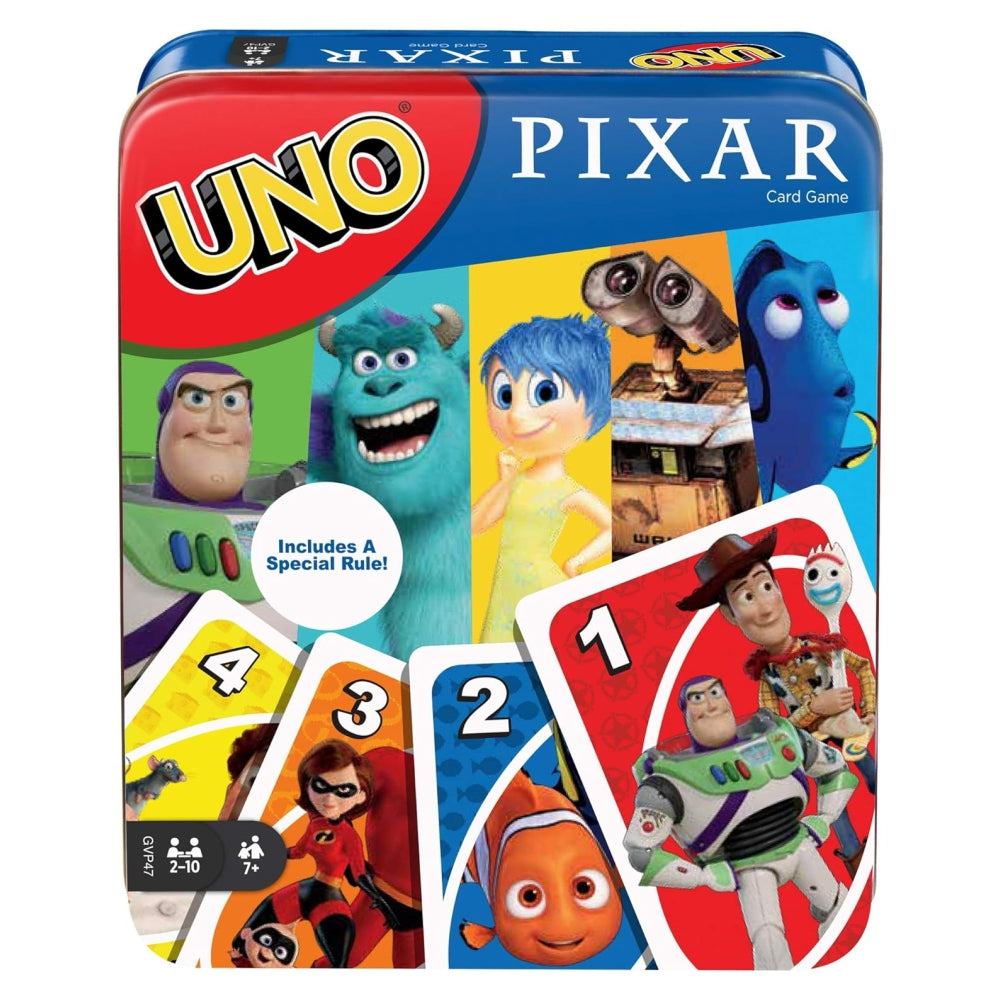 Mattel Games UNO Pixar 25th Anniversary Card Game with 112 Cards &amp; Instructions in Storage Tin