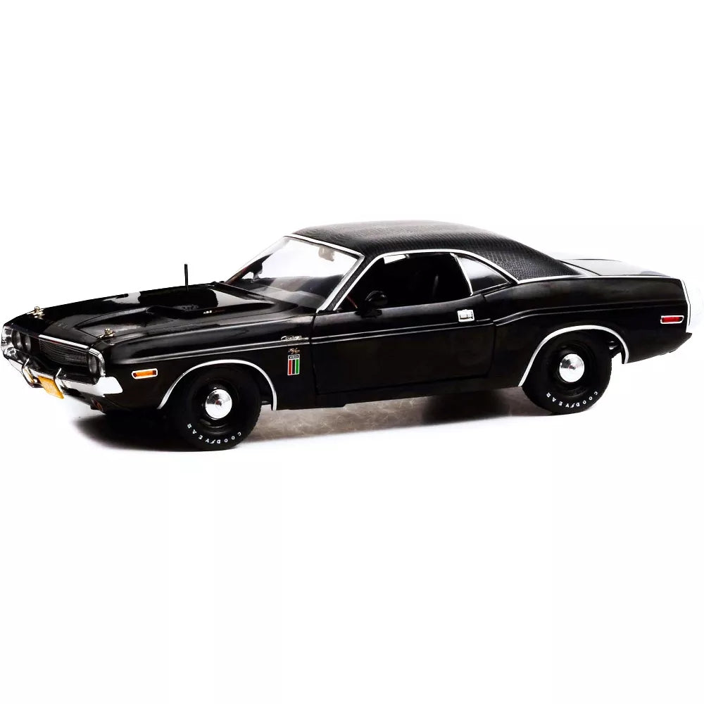 Greenlight 1970 Dodge Challenger R/T 426 HEMI "The Black Ghost" Black with White Tail Stripe 1/18 Diecast Model Car