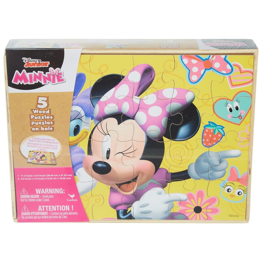 Disney Minnie Mouse 5 Wood Jigsaw Puzzles in Wood Storage Box