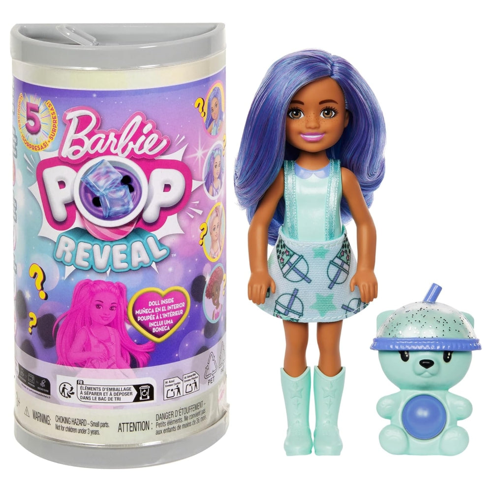 Barbie Chelsea Pop Reveal Bubble Tea Series – Scented Chelsea Doll with Pop-It Pet & 5 Surprise Accessories (Styles May Vary)