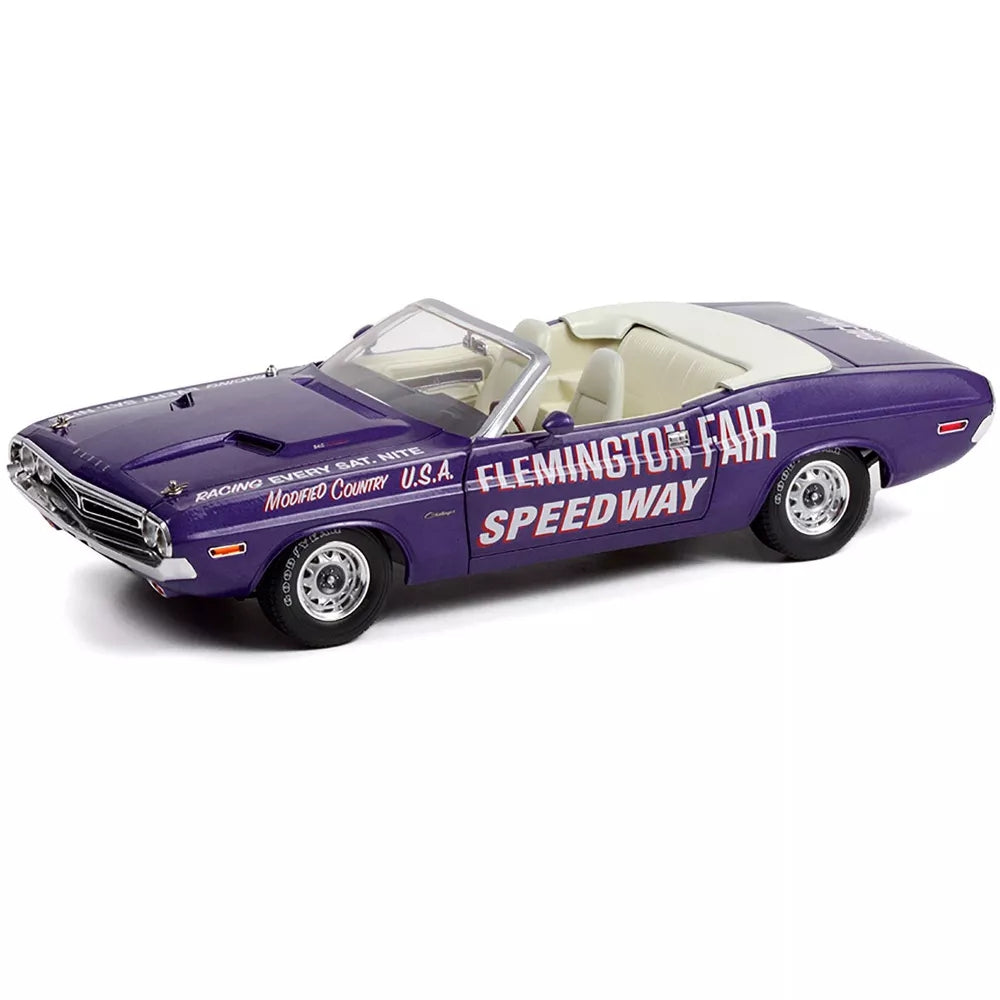 Greenlight 1971 Dodge Challenger Convertible Official Pace Car Purple Met. "Flemington Fair Speedway" 1/18 Diecast Model Car