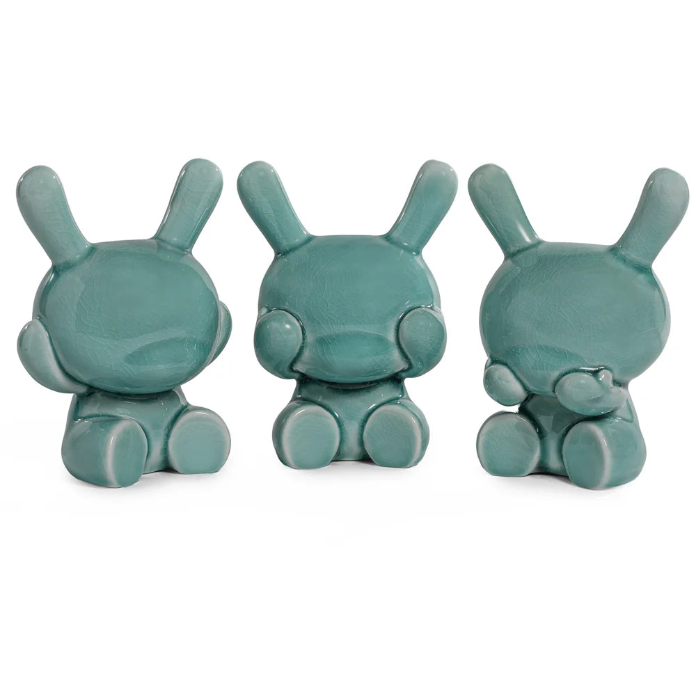 Three Wise Dunnys 5&quot; Porcelain 3-Pack- Blue Mist Crackle Glaze