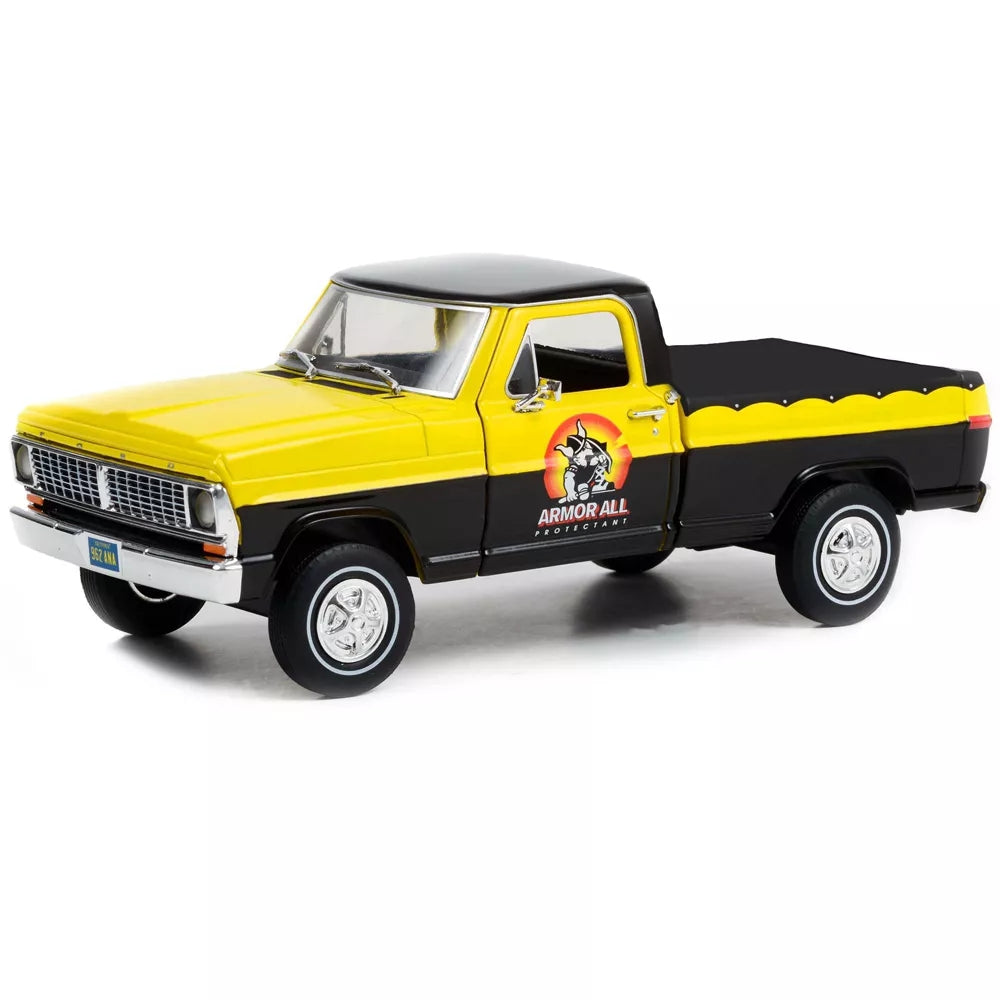 1970 Ford F-100 Truck Black &amp; Yellow with Bed Cover &quot;Armor All&quot; &quot;Running on Empty&quot; Series 5 1/24 Diecast Model Car