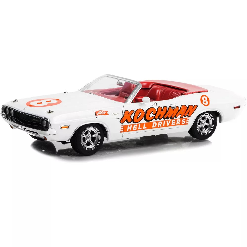 Greenlight 1970 Dodge Challenger Convertible #8 White with Red Interior "Kochman Hell Drivers" 1/18 Diecast Model Car