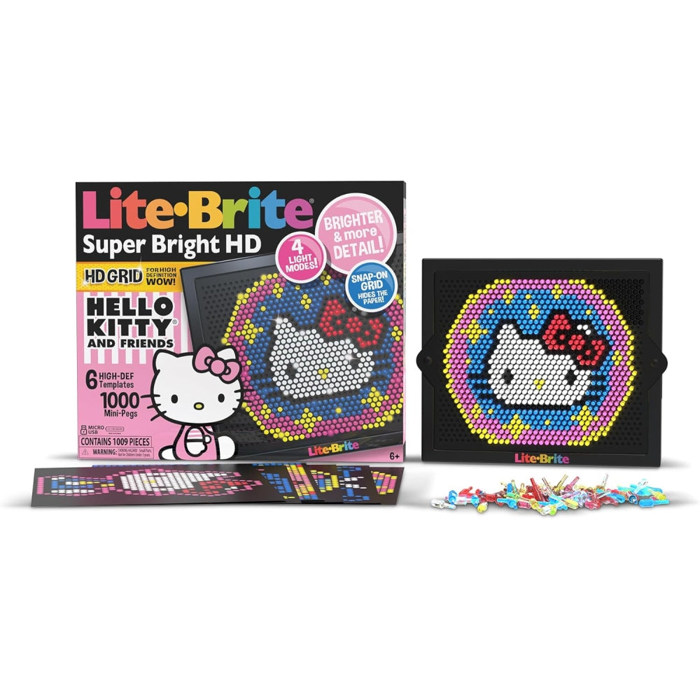 Lite-Brite Super Bright HD Hello Kitty Edition – Light-Up Art Set with Templates & Mini Pegs (Ages 6+)