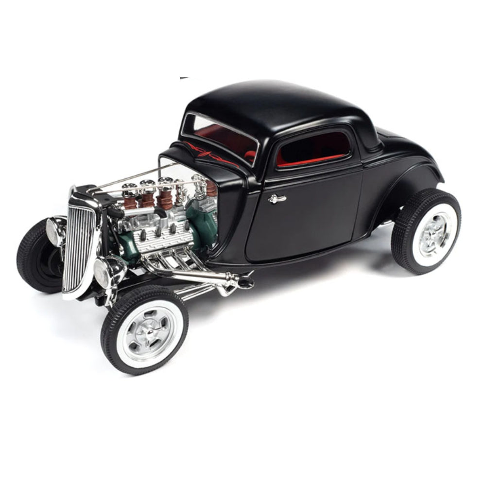 Auto World 1:18 1934 Ford 3-Window Coupe High Boy Hot Rod – Matte Black