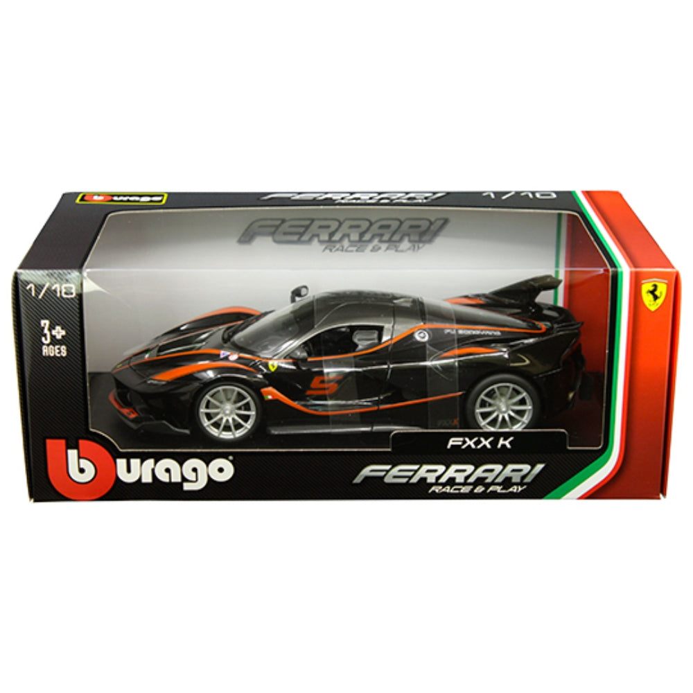 Bburago 1:18 Ferrari Race & Play – FXX K #5 Fu Songyang – Black with grey top and red stripes