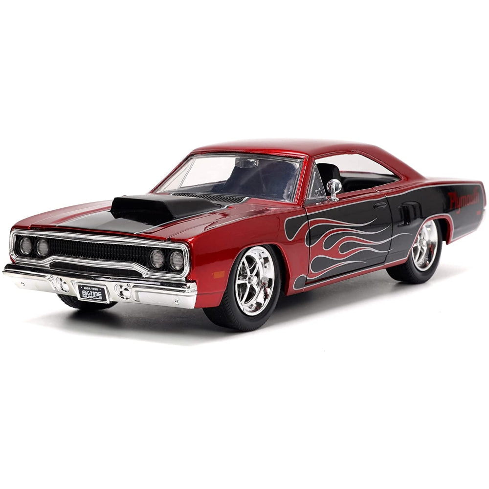 Jada Toys Big Time Muscle 1:24 1970 Plymouth Road Runner Die-cast Car Red/Black Flames