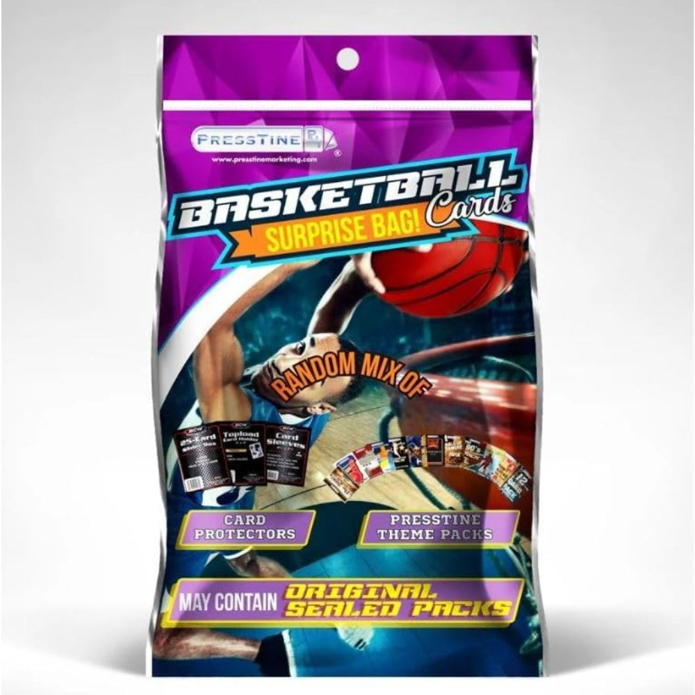 Presstine Basketball Cards Surprise Bag – Random Mix of Basketball Trading Cards, Packs & Card Protectors (Mystery Bag)