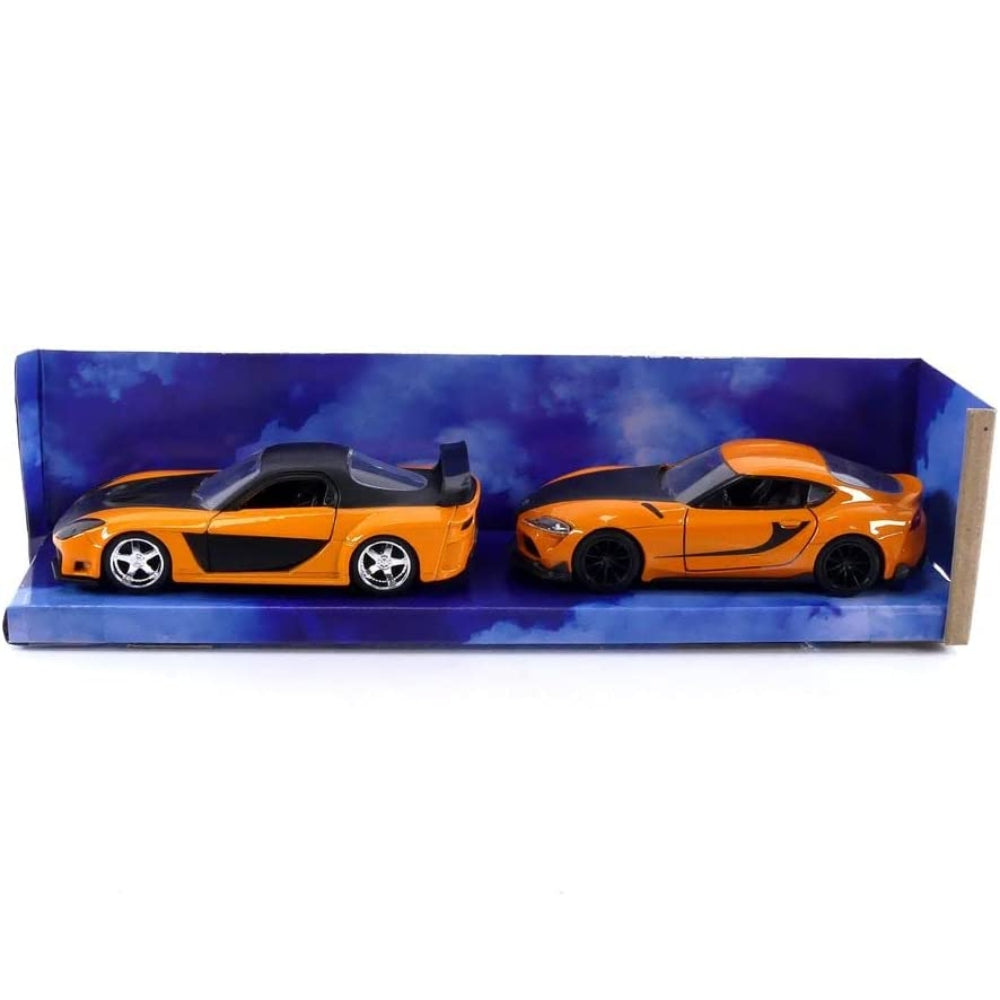 Fast &amp; Furious 1:32 Han&#39;s Mazda RX-7 &amp; Toyota GR Supra Die-cast Car Twin Pack