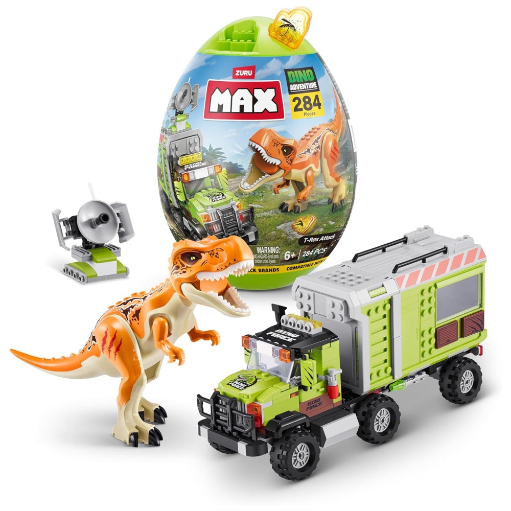 ZURU MAX-Dino Adventure US-Series 1 Egg Capsule – 284-Piece Dinosaur Build & Play Toy (Assorted)