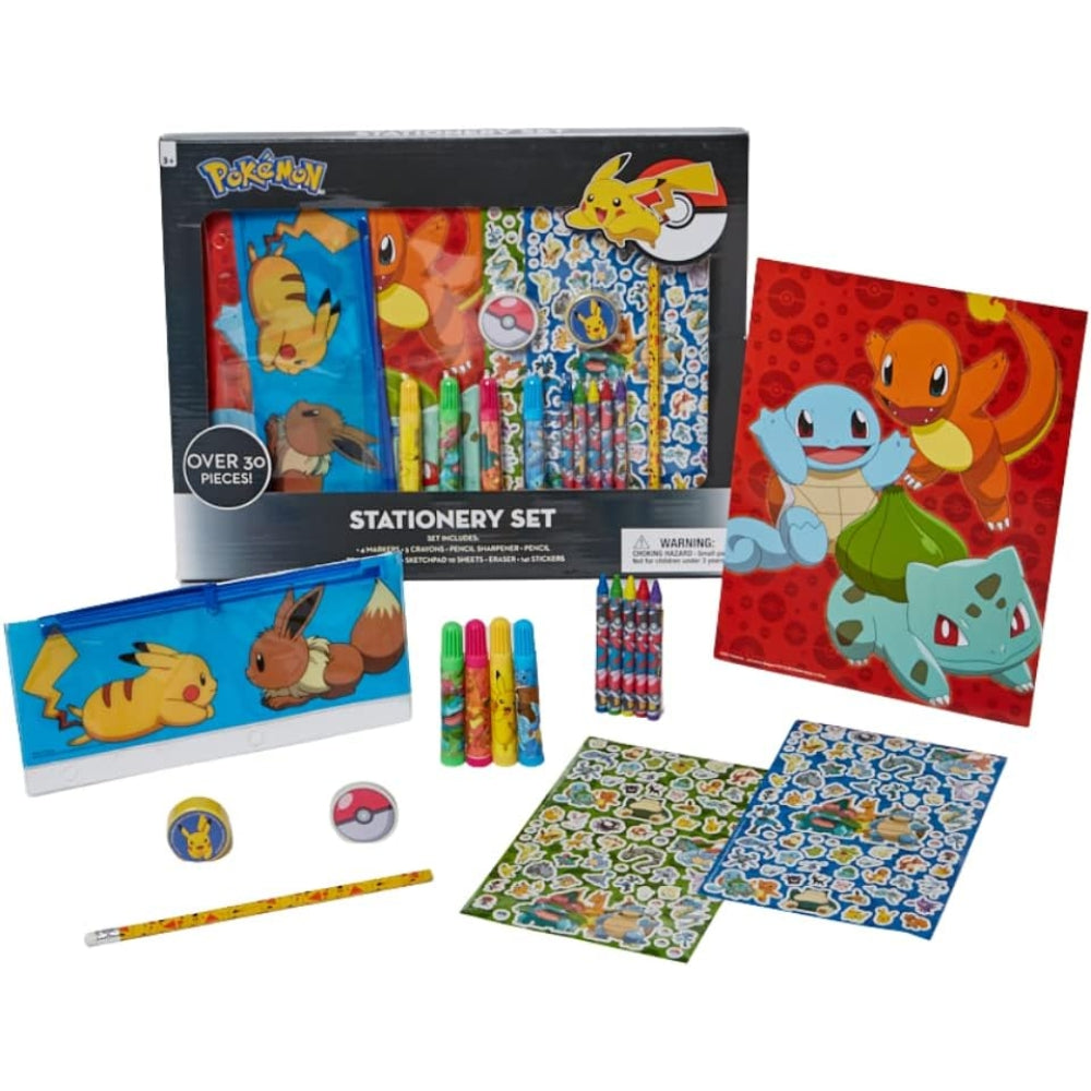 Innovative Designs Pokémon Kids Coloring Art & Sticker Set – 30 Piece Stationery & Craft Kit with Pencil Case