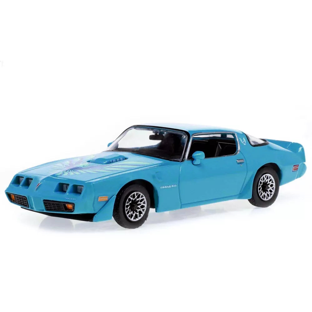 Greenlight 1979 Pontiac Firebird T/A Trans Am Atlantis Blue with Hood Phoenix 1/43 Diecast Model Car