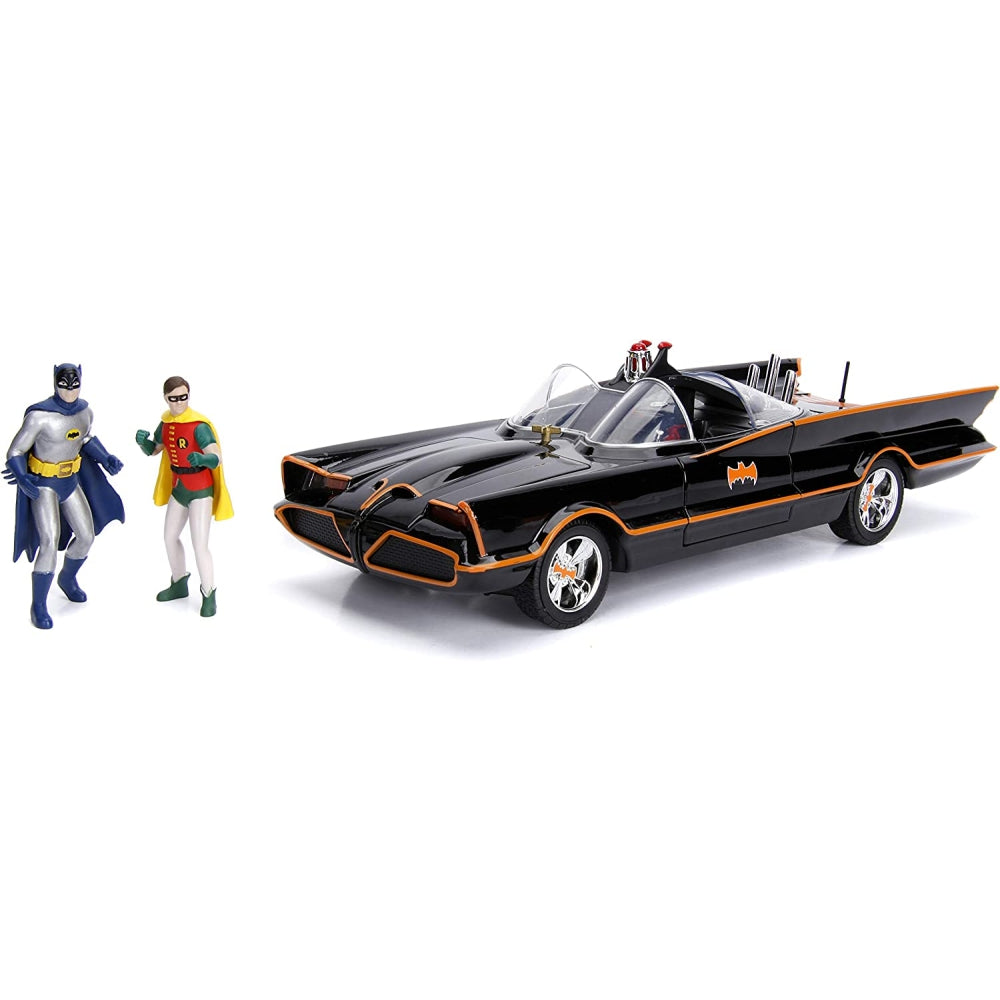 Classic TV Series Batmobile Die-cast Car, 1:18 Scale Vehicle &amp; 3&quot; Batman &amp; Robin Collectible Figure