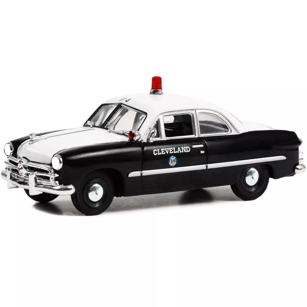 Greenlight 1949 Ford Coupe Black and White &quot;Cleveland Police&quot; (Ohio) 1/43 Diecast Model Car