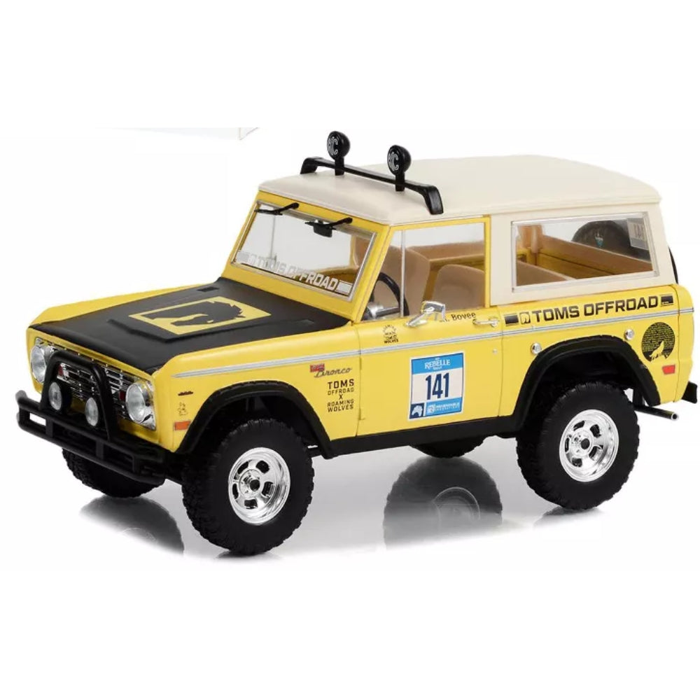 Greenlight 1969 Ford Bronco #141 Rebelle Rally "Toms Offroad x Roaming Wolves" "Artisan Collection" 1/18 Diecast Model Car