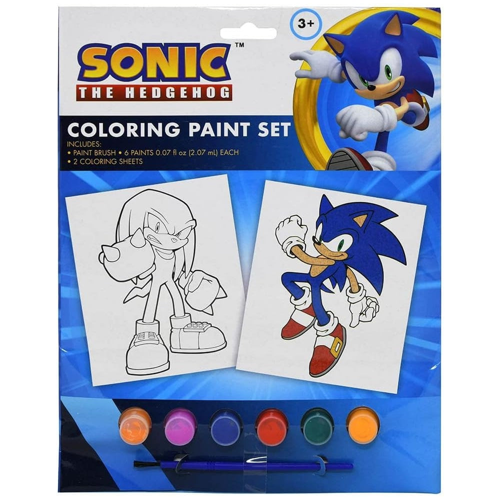 Sonic The Hedgehog Coloring Paint Set – Kids Art Kit with 6 Acrylic Paints + Brush + 2 Coloring Sheets