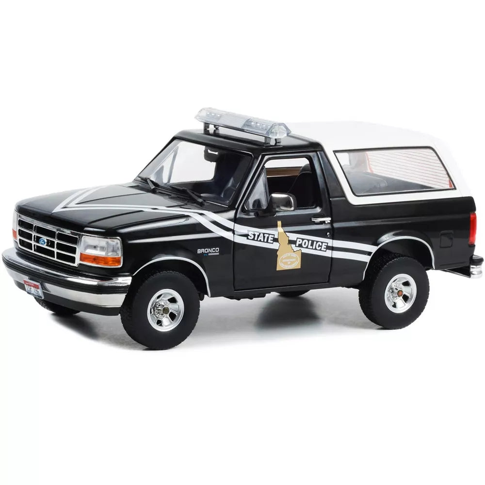 Greenlight 1996 Ford Bronco Black and White &quot;Idaho State Police&quot; &quot;Artisan Collection&quot; 1/18 Diecast Model Car