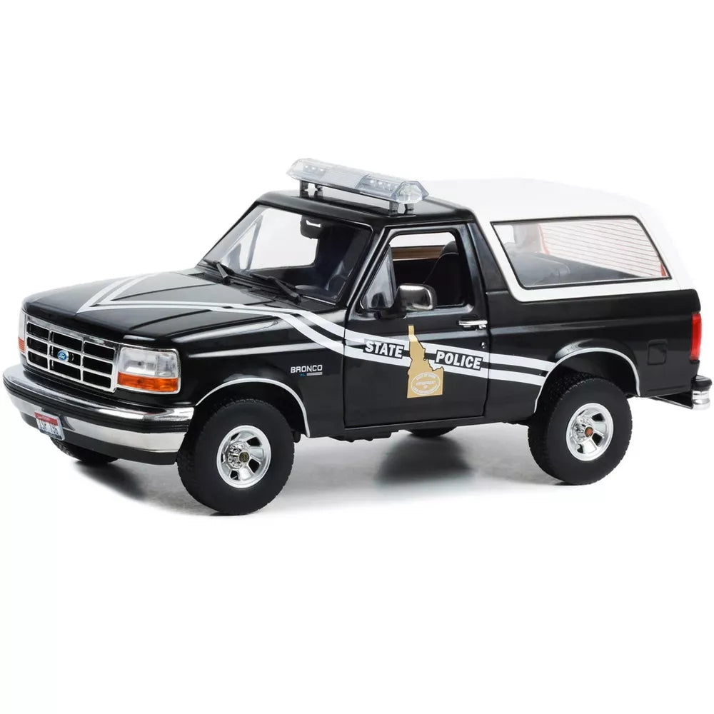 Greenlight 1996 Ford Bronco Black and White "Idaho State Police" "Artisan Collection" 1/18 Diecast Model Car