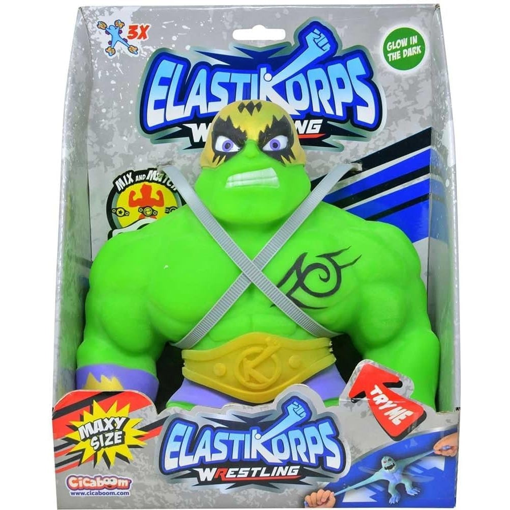 Elastikorps Wrestling Maxy Gamma Figure – Glow-in-the-Dark Stretchable Green Wrestler (Maxy Size)