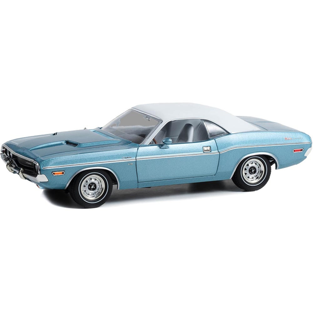 Greenlight 1970 Dodge Challenger "Western Sport Special" Light Blue Met. w/White Vinyl Top & Interior 1/18 Diecast Model Car